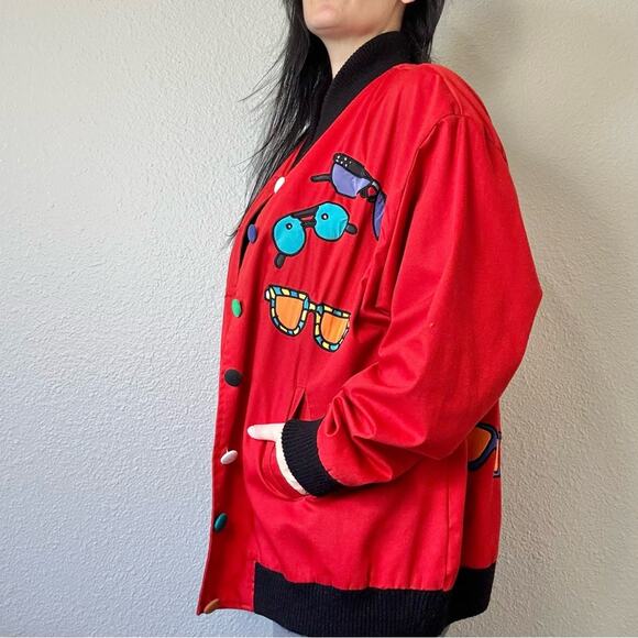 Vintage 100% Silk Red Sunglass Jacket Size XL - Picture 5 of 7